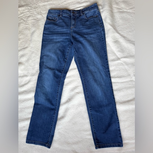 Womens Blue Denim Jeans Liz Claiborne Brand Girlfriend Straight Leg Mid Rise 4 - Picture 1 of 11